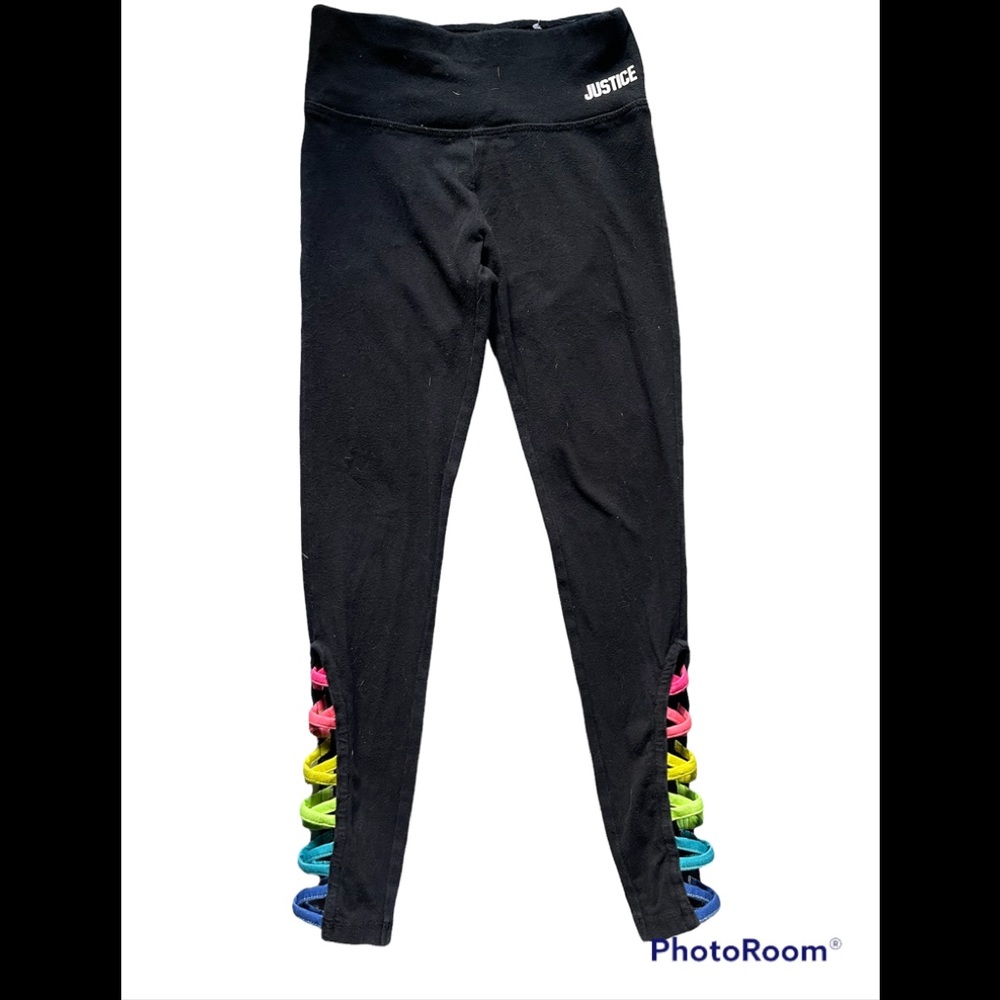 Justice girls athletic rainbow crisscross leggings size 8